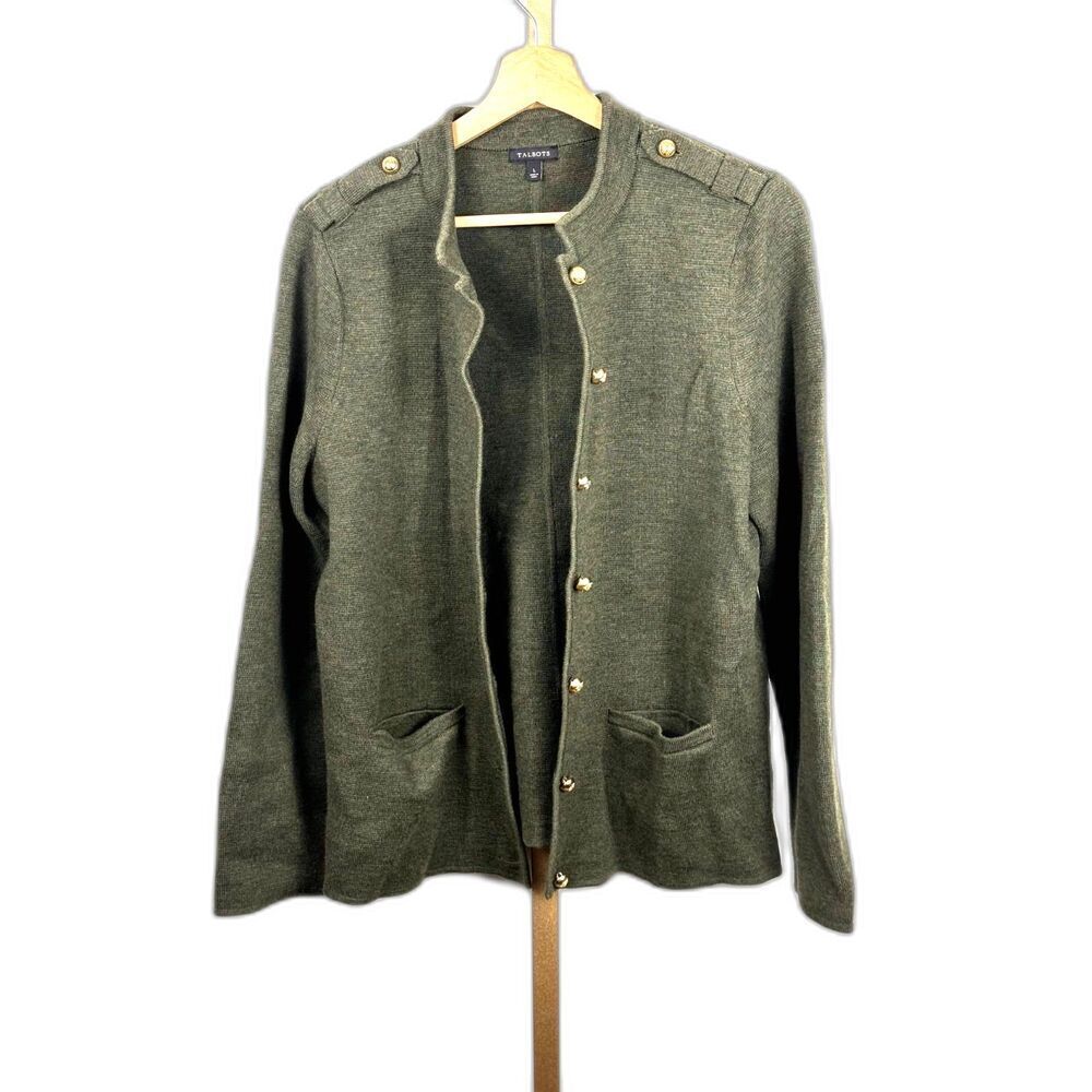 Talbots Olive Green Military-Style Knit Jacket
